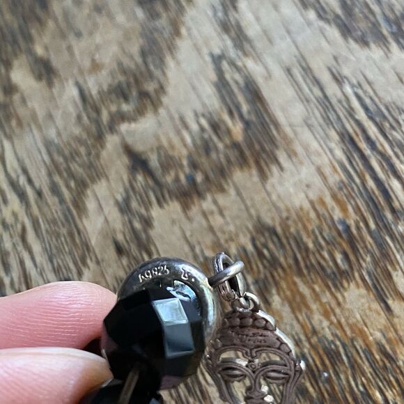 Thomas Sabo Black Obsidian Bracelet Stretch 17.5cm With Buddha 925 Silver Charm - Picture 5 of 6